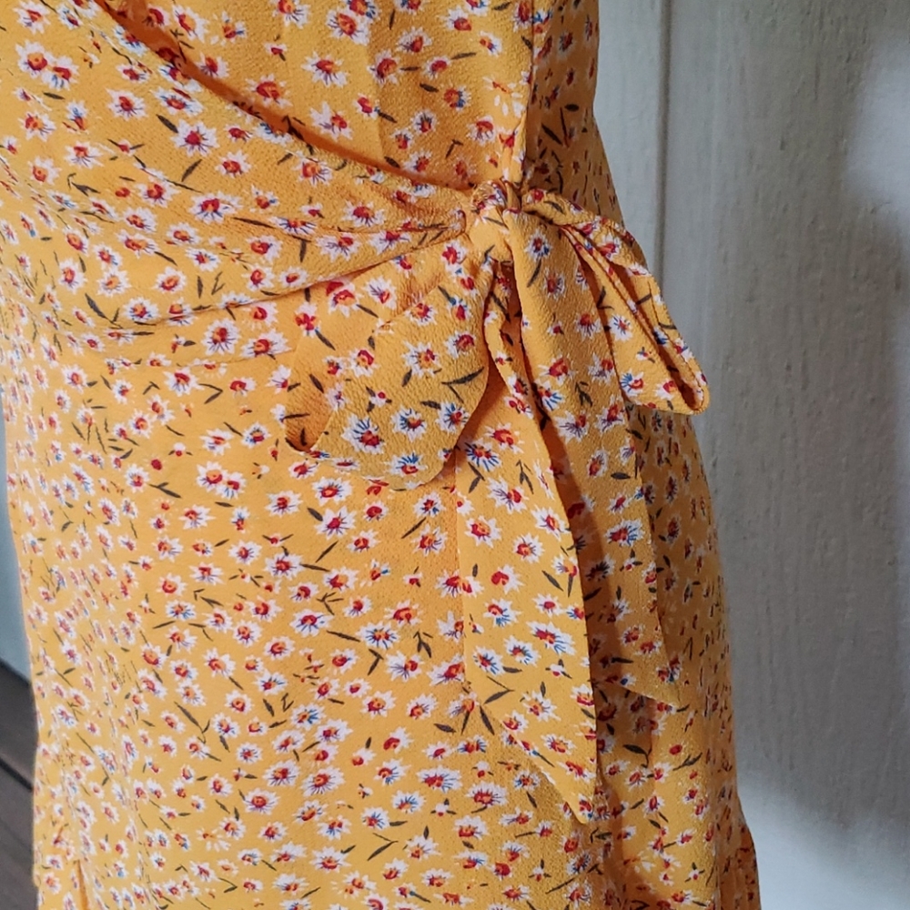 Yellow Ruffle Floral Wrap Dress - Picture 3 of 11